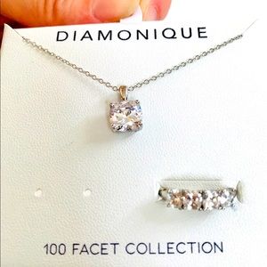 Diamonique 100 Facet Necklace & Ring set